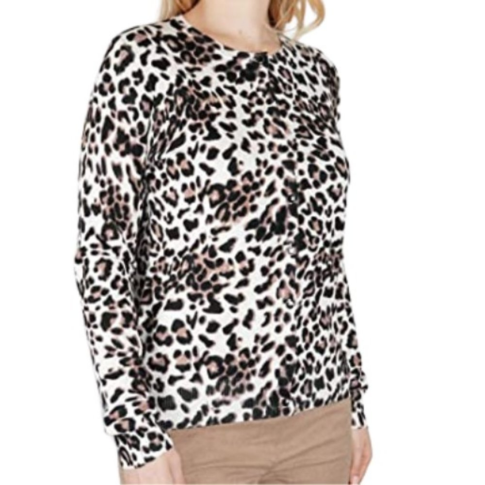Ava Paige Brown & White Leopard Print Button-Front Lightweight Cardigan XL NWT